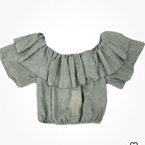 Elan Olive Green Ruffle Off-Shoulder Crop Top M NWT Boho Festival Gauze Blouse